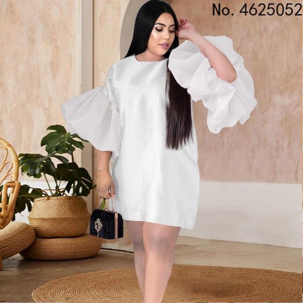 

ethnic clothing plus size dresses pink loose half puff sleeve o neck knee length oversized women birthday evening event occasion african dre, Red