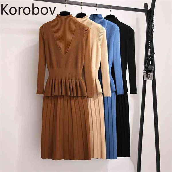

korobov ol female knit v neck slim sleeveless vest and half turtlenenck long sleeve solid sweater dress 2 piece set suits 78758 210430, White