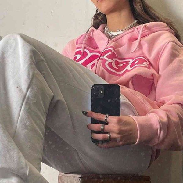 

women's hoodies & sweatshirts women pink letter print hoodie harajuku korean style loose long-sleeved hooded coat solid color retro stu, Black