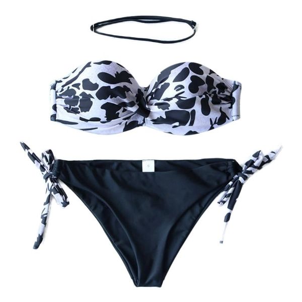 

one-piece suits women push up printed bikini 2 pieces set strapless bra thong swimsuit suit