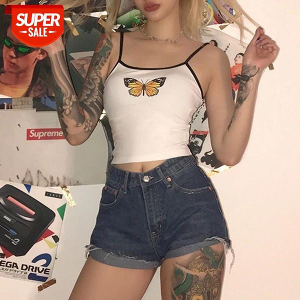 

cute butterfly printing cotton crop women summer casual white camiseta mujer 2019 ladies tank street tees #lm6f