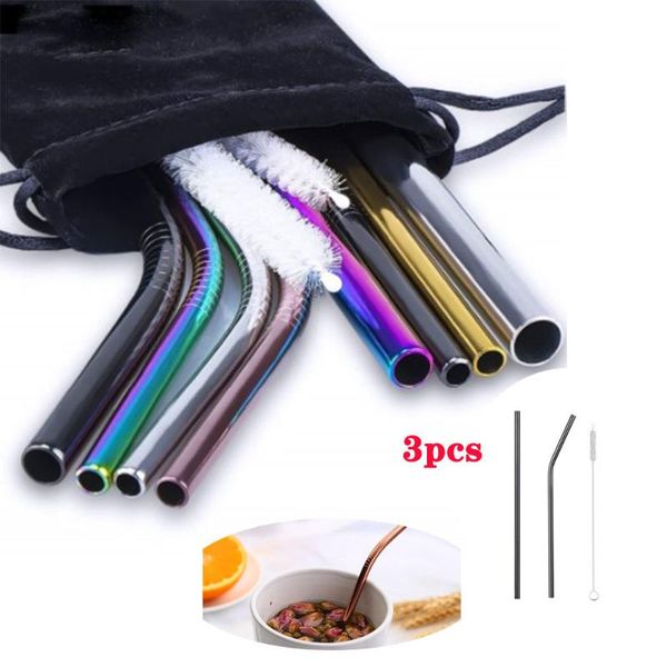 

drinking straws color metal food grade 304 stainless steel straw drinkware set beverage coffee milk tea with brush