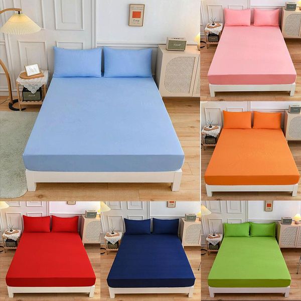 

sheets & sets 1pc linens 100% polyester home bed cover super soft solid fitted sheet mattress four corners with elastic