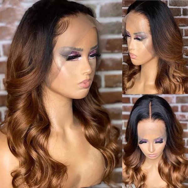 

lace wigs middle part ombre brown human hair wig front natural hairline pre plucked with baby glueless for women remy, Black;brown