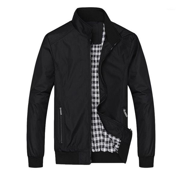 

men's jackets spring and autumn basical solid color stand collar lightweight bomber plus size casual outwear, Black;brown