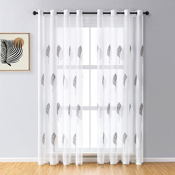

curtain & drapes curtains 2021 fashion sheer tulle window with embroidered leaves treatments for home bedroom living room windows decor