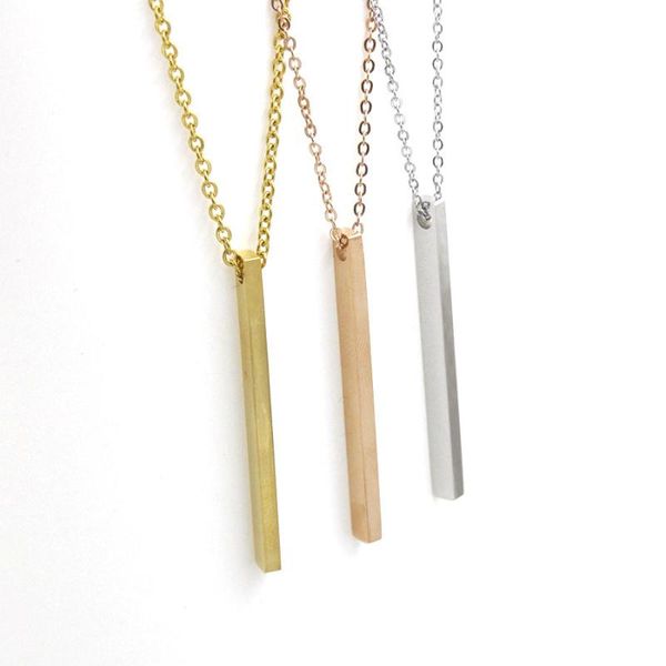 

pendant necklaces stainless steel long bar necklace for women stick metal clavicle chain gold/sliver/rose gold color, Silver
