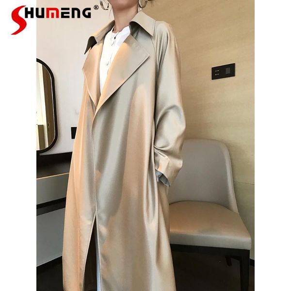 

women's trench coats women 2021 autumn and winter high-end simple long woolen coat ladies western fashion elegant solid color windbreak, Tan;black