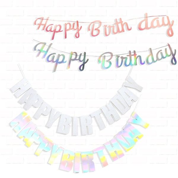 

gold silver happy birthday paper banners 1st baby shower bunting garland flags kids party decoration supplies