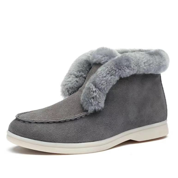 

boots ankle cow-suede-leather natural-fur warm winter slip-on snow for women, Black