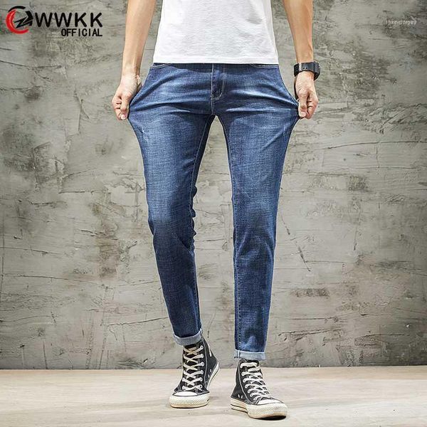 

2021 men's fashion jeans business casual stretch slim classic trousers denim pants male blue1, Blue