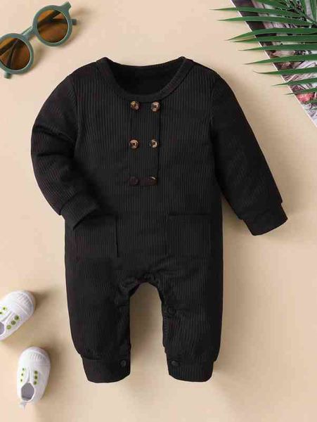 

baby fake button patched pocket jumpsuit she, Blue