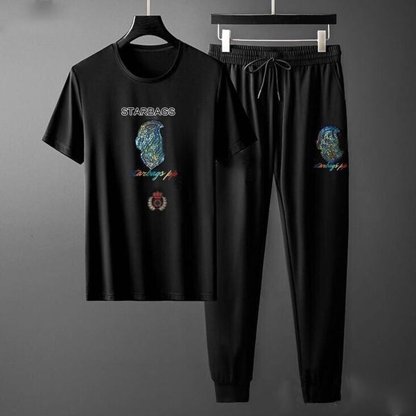 

men's tracksuits pp 2021 summer casual suit diamond personality skull cool fit sleeve t-shirt short pants original design, Gray