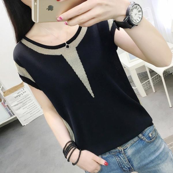 

women's sweaters summer short sleeve ice silk korean sweater knitted pullover women loose woman clothes pull femme jumper female, White;black