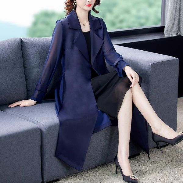 

women's trench coats superaen acetic acid satin windbreaker coat women's autumn 2021 loose lace-up solid clothes, Tan;black