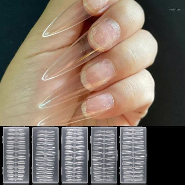 

nail tips acrylic clear nails,false nails coffin ballerina french tip full cover artificial fake with box1, Red;gold