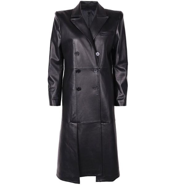 

women's leather & faux yoloagain 2021 design women real trench coat double breasted windbreak ladies, Black