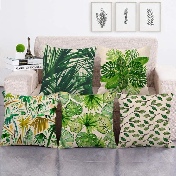 

cushion/decorative pillow 45cm*45cm tropical plant green leaves design throw cushion cover linen/cotton sofa decorative case