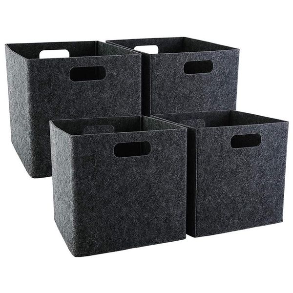 

storage baskets foldable squares 4 pack, square bins with dual handles, felt for