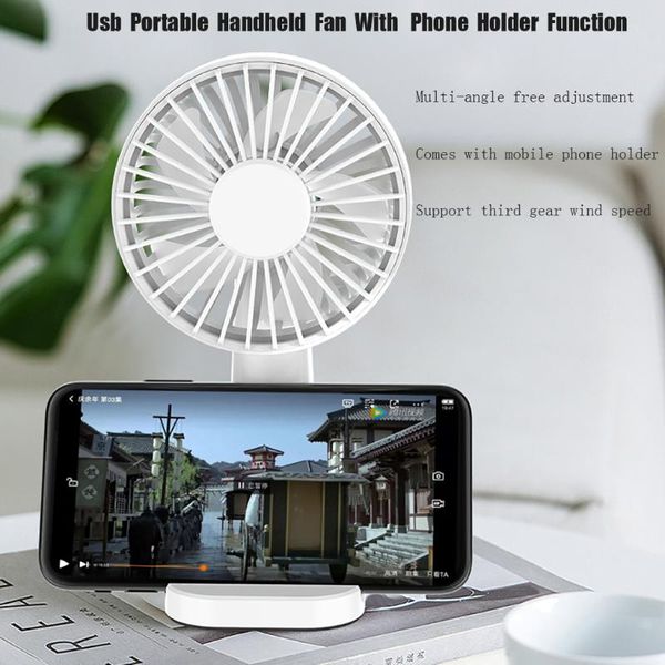 

portable handheld usb multi-angle adjustment fan with phone holder function card removal base for three-speed wind speed cell mounts &