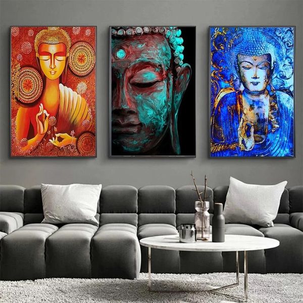 

paintings buddha statue oil painting on canvas religious buddhism art wall posters and prints picture mural home room decoration