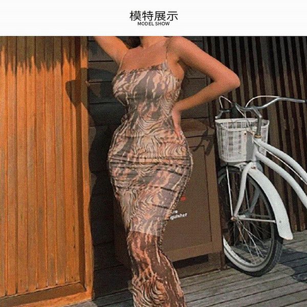 

casual dresses summer spot halter belt back printing fanny pack buttock dress midskirt women, Black;gray