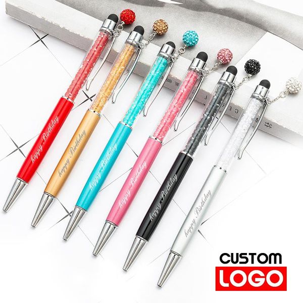 

ballpoint pens custom logo diamond pendant metal pen touch screen capacitive crystal gift office supplies lettering engraved name, Blue;orange