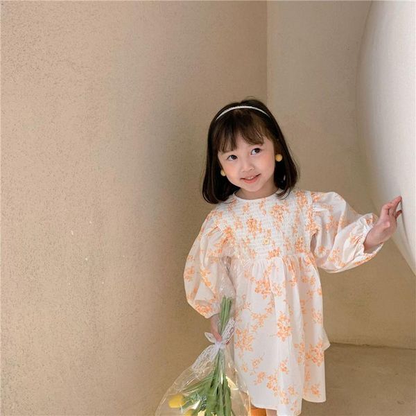 

girl's dresses 2021 spring summer baby girl floral dress korean style girls sweet long sleeve princess clothes, Red;yellow