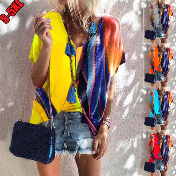 

v-neck color-block printing short-sleeved t-shirt women's, White