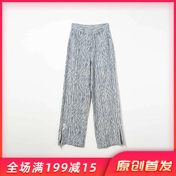 

women's autumn personalized pattern split comfortable denim wide leg pants bottomwear women's, Blue