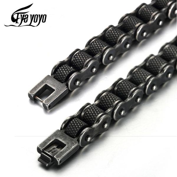 

link, chain vintage stainless steel motorcycle iron men bracelet male 13mm wide men's bracelets on hand hip-hop jewelry mannen armband, Black