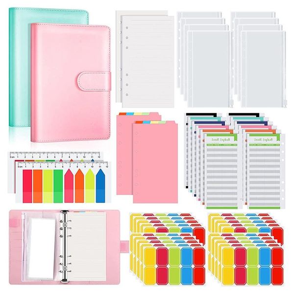 

gift wrap a6 notebook binder set,6 ring cover refill lined paper clear pockets expense budget sheets page markers dividers