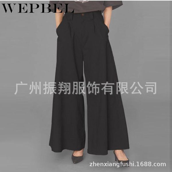 

autumn fashion solid color high waist pocket ankle-length pants women's loose casual wide leg & capris, Black;white