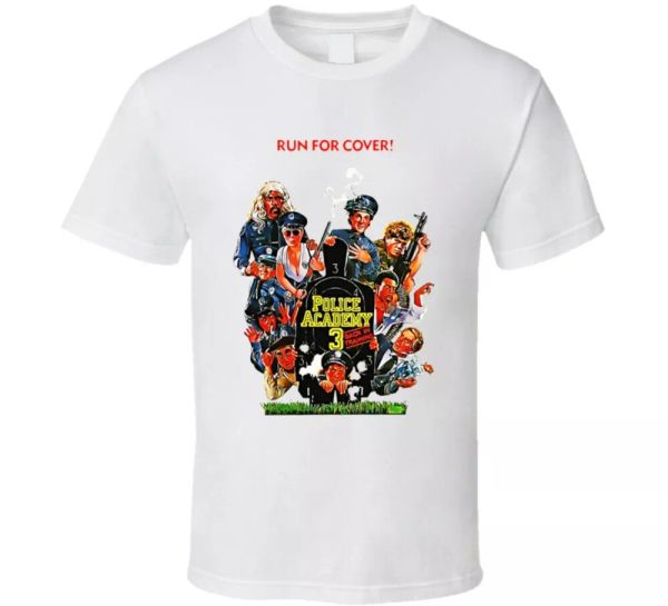 

police academy 3 80s comedy slapstick movie fan t shirt, White;black