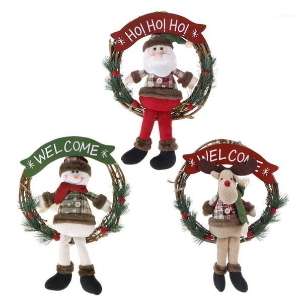 

christmas decorations rattan ring wreath door hanging santa snowman elk ornament1