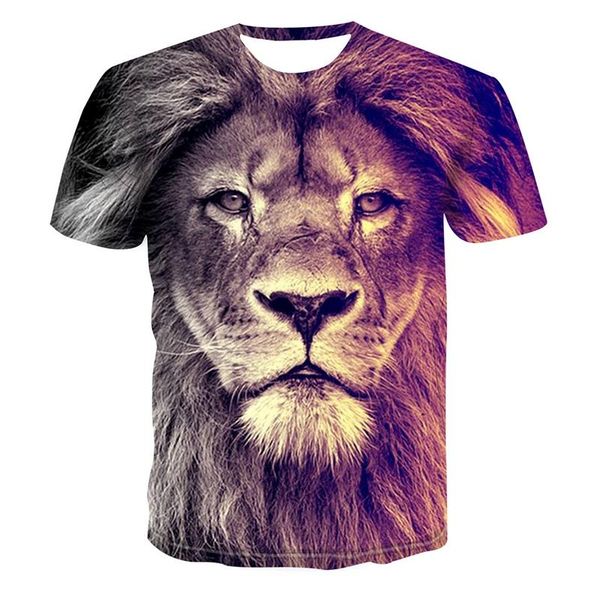 

summer 2021 3d printed t-shirt charm lion animal print men's casual o-neck cool fashion short sleeve t-shirts, White;black