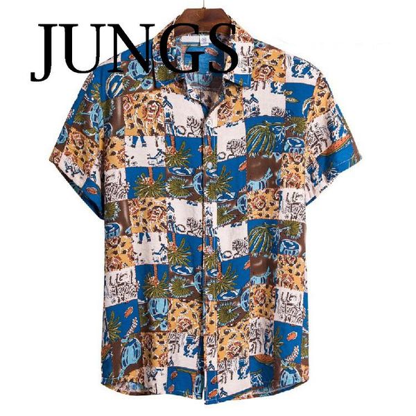 

men's casual shirts shirt 2021 summer short sleeve print color harajuku streetwear loose breathable comfort, White;black