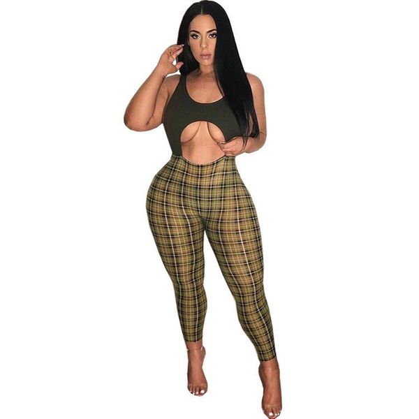 

women 2021 fashion club party style jumpsuits sleeveless round neck hollow out printed long pants women's & rompers, Black;white