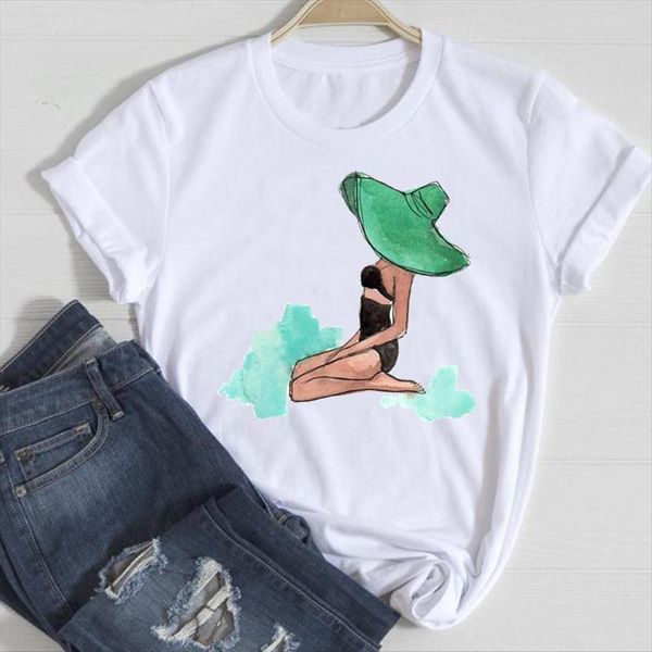 

short sleeve beach holiday womens t shirt cute cartoon summer tshirts fashion clothes graphic lady print tee, White