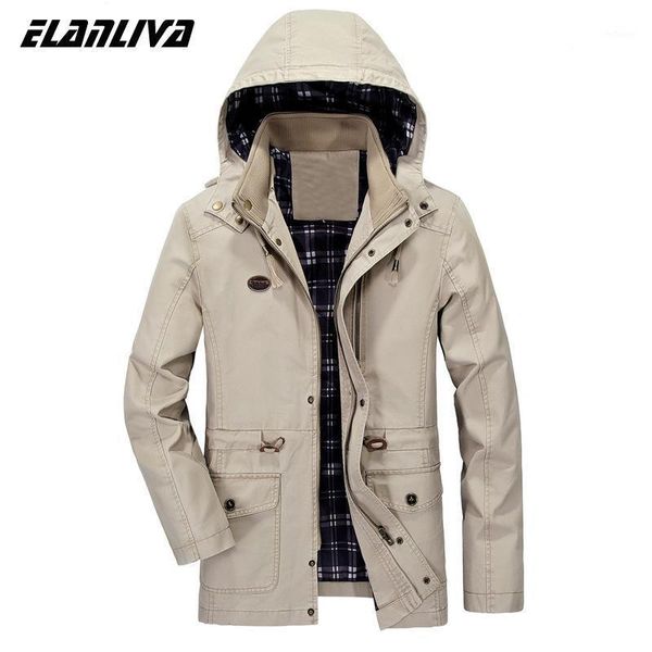 

men trench 2021 autumn spring size m-5xl male cotton hooded zipper jacket solid long windbreake slim pocket coat y103 men's jackets, Black;brown