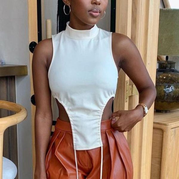 

women's t-shirt summer women fashion y2k sleeveless irregular tshirts white turtleneck slim tees shirts streetwear 2021 clothes