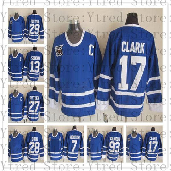 1991 Винтаж 75-й # 17 Wendel Clark CCM Hockey Jersey Mats Sundin 29 Феликс Potvin 7 Тима Horton Tie Domi Darryl Sittler Doug Gilmour Ретро Джерси