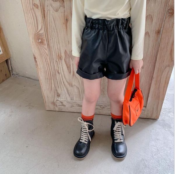 

shorts 2021 girls pu leather autumn cotton fashion 2-7 years yc396, Black