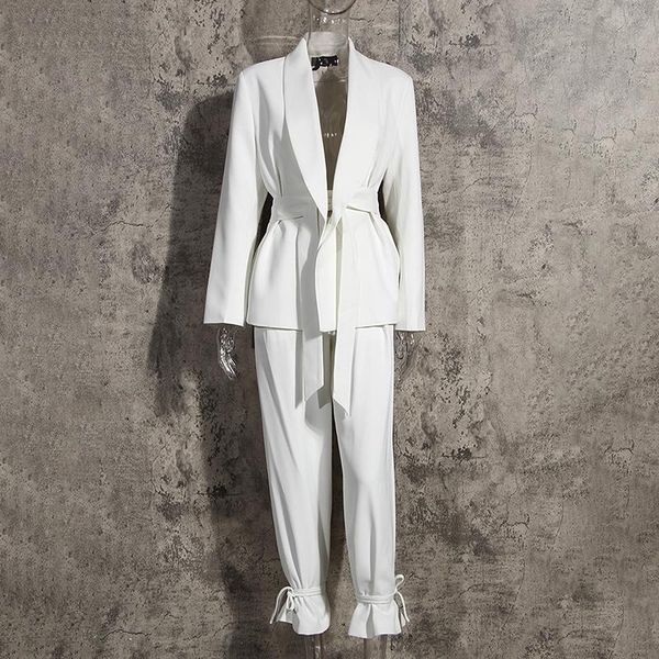 

women's suits & blazers [ewq] elegant notched neck long mouths high tail patchwork lace up white jackets women 2021 high-quality clothi, White;black