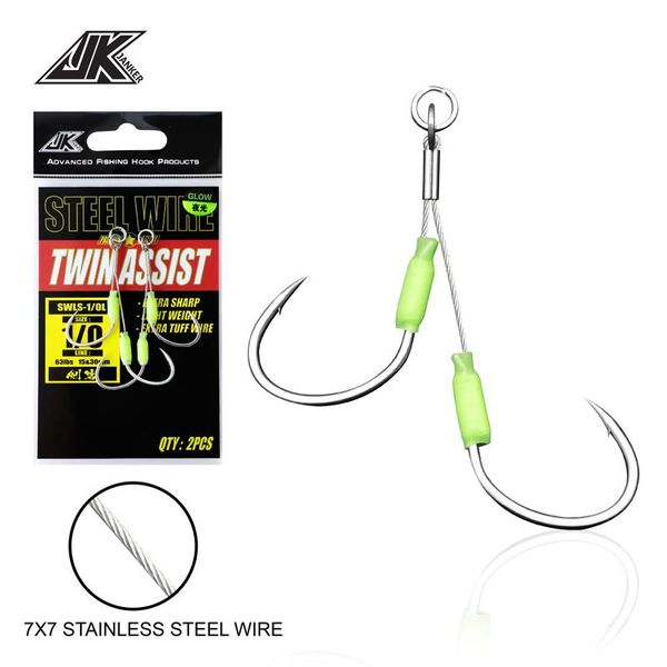 

wear resistant jigging hook steel wire jig twin assist hooks glow saltwater fishhook sea boat fishing tackle
