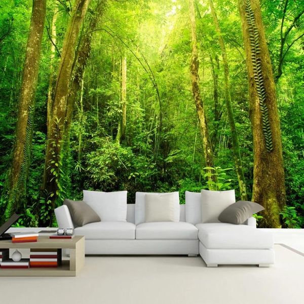 

custom natural scenery 3d hd large mural forest self adhesive wallpaper living room landscape home improvement waterproof wallpapers