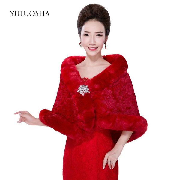 

wraps & jackets yuluosha bride winter wedding warm plush shawl imitation fur hooded off-shoulder cloak dress bridal cape, White