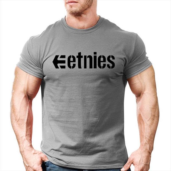 

solid color etnies logo mens t shirt printed gyms black and white 100% cotton shirts summer tee boy, White;black
