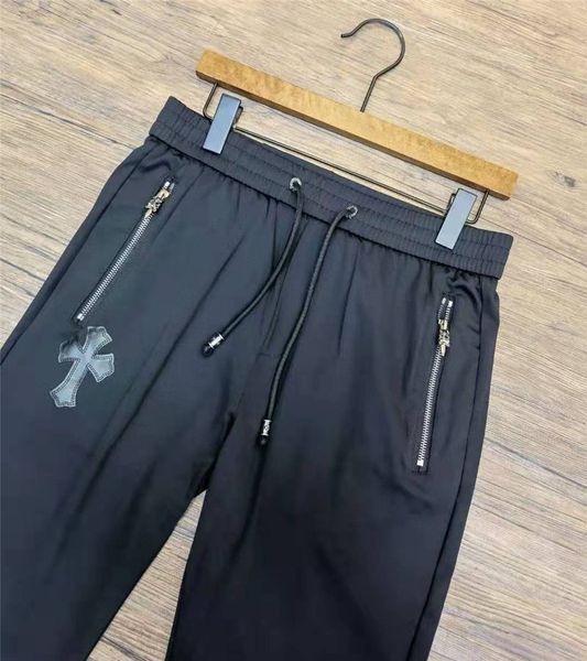 

hearts/chome pants fashion embroidered brand cross summer leggings croxinwei thin sports corset casual for men, Black