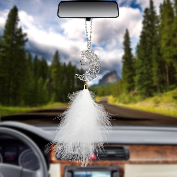 

fashion openwork moon feather car pendant ornaments rearview mirror decoration automobiles interior cars accessories decorations
